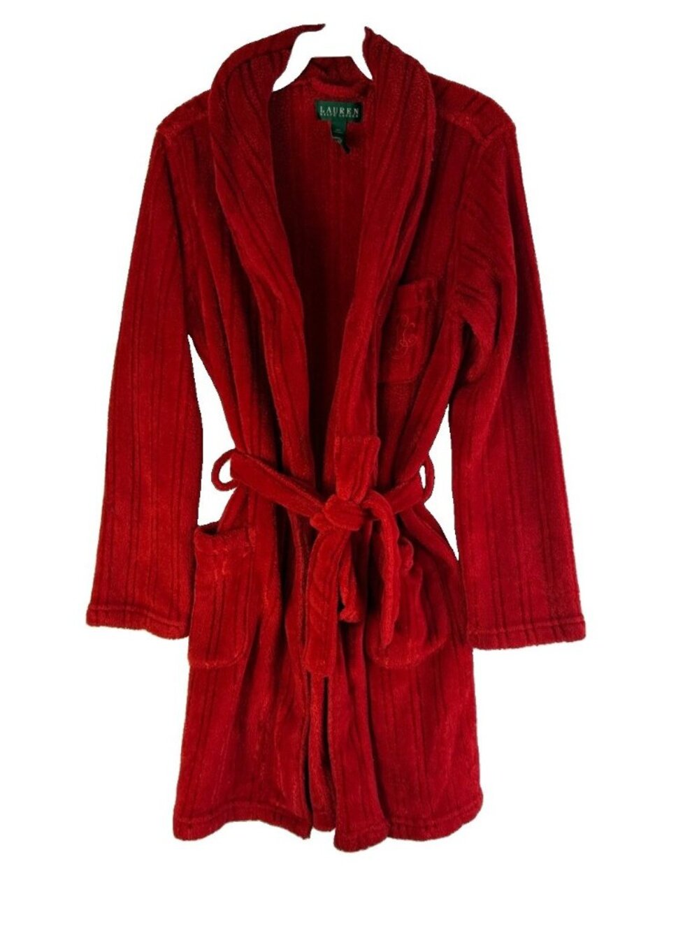 Lauren Ralph Lauren Robe Monogram Crest Red Fleece Pajamas
